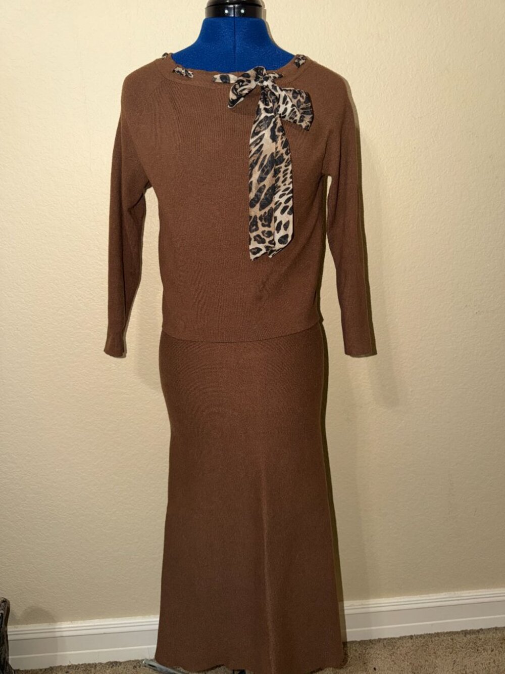 Sioni Brown Knit Sweater & Maxi Skirt 2 Piece Matching Set - XS